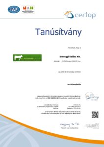 tanúsítvány HU19485-20 ISO 14001-2015 magyar